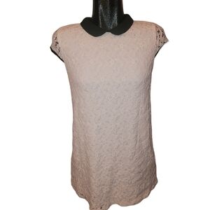 Monteau white lace overlay mini dress with black collar Sz.M